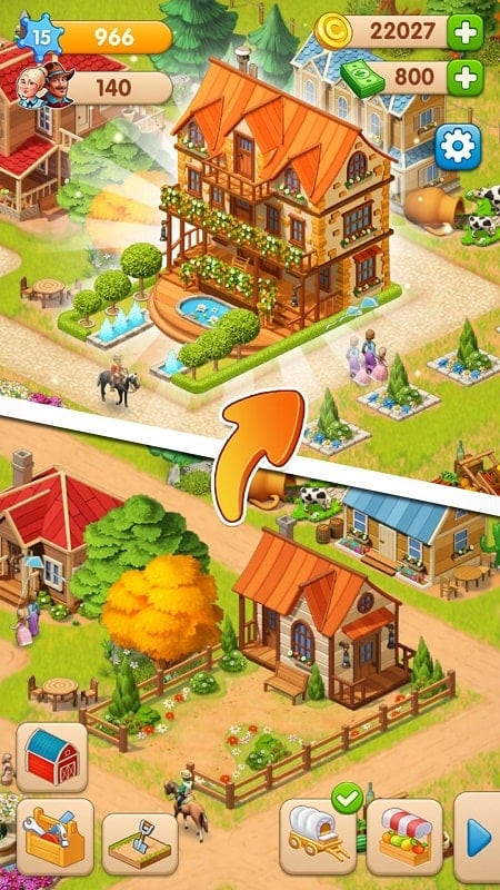 Homesteads APK screenshot showing the town