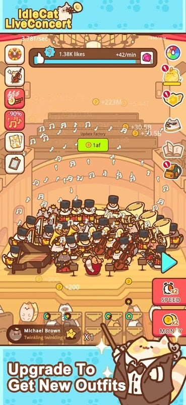 Idle Cat Live Concert MOD APK Upgrades