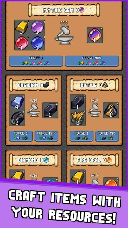 Idle Cave Miner crafting interface screenshot