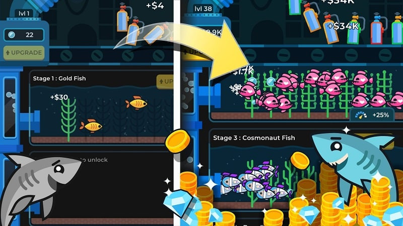 Upgraded factory in Idle Fish Aquarium