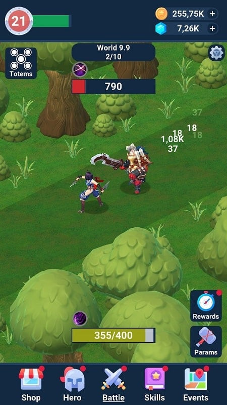 Idle Hero: Clicker RPG PVP battle scene