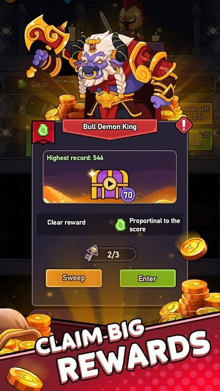 Idle Quest APK interface displaying hero information and upgrade features