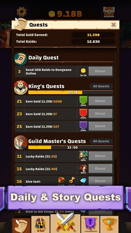 Idle Raids of the Dice Heroes mod hero roster screenshot