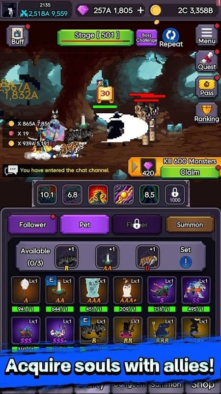 IDLE Reaper MOD APK screenshot highlighting MOD features like Damage Multiplier and Ad Removal