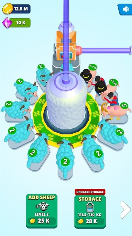 Idle Sheep Factory gameplay on an Android phone