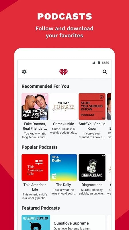 iHeartRadio MOD APK displaying news updates