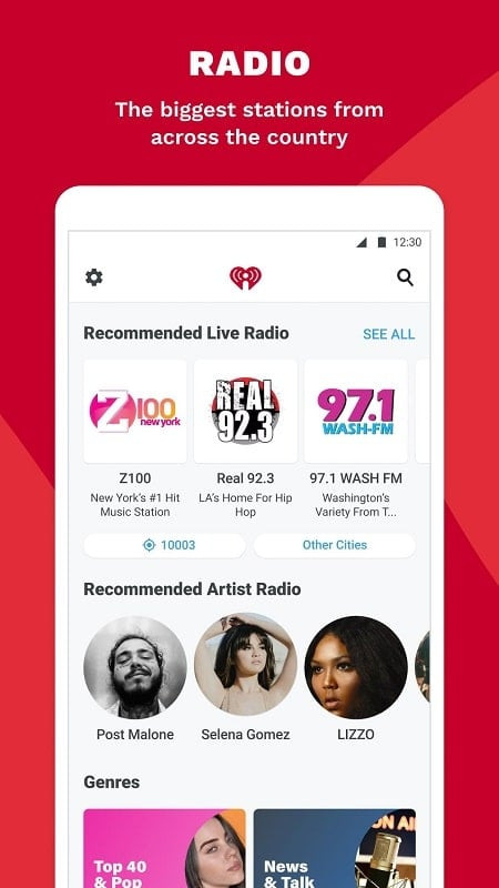 iHeartRadio MOD APK featuring diverse radio stations