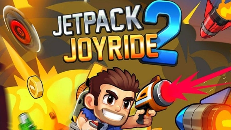 Jetpack Joyride 2 đang bay trên không với súng phun lửa