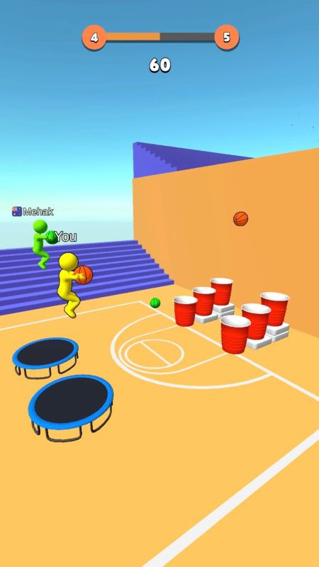 Jump Dunk 3D character throwing a ball into a cup