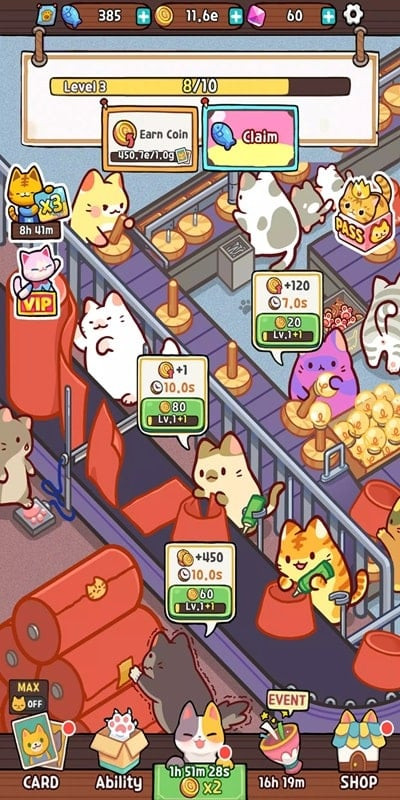 Kitty Cat Tycoon APK screenshot showing different cat employees