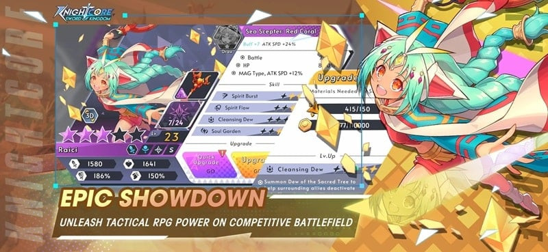 Knightcore MOD APK gameplay screenshot showcasing different units