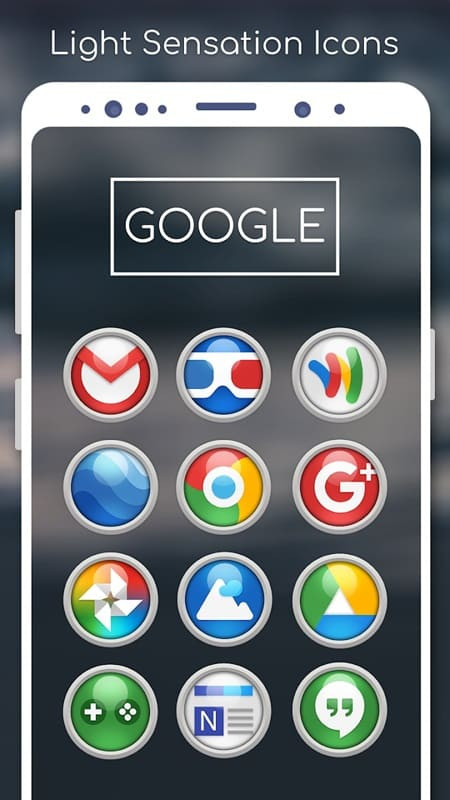 Icon selection interface in Light Sensation Icon Pack