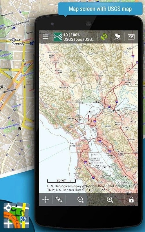 Locus Map Pro Navigation interface with map markers