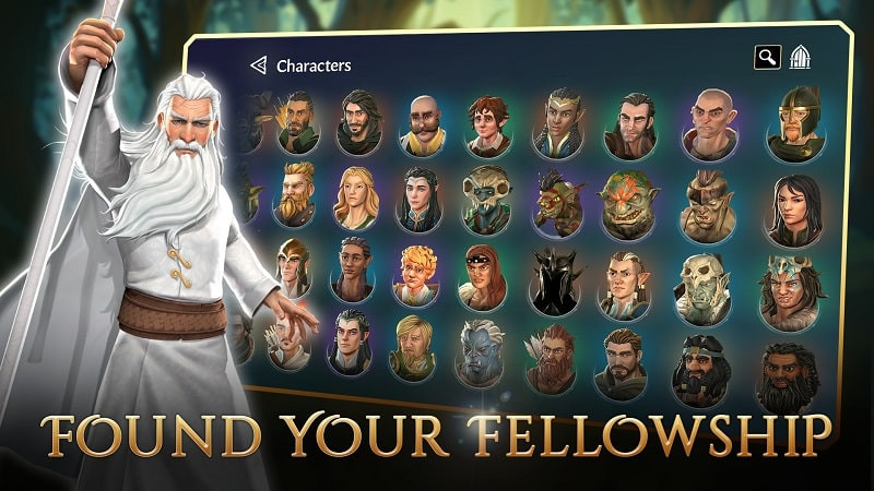 LotR: Heroes of Middle MOD APK screenshot showcasing characters