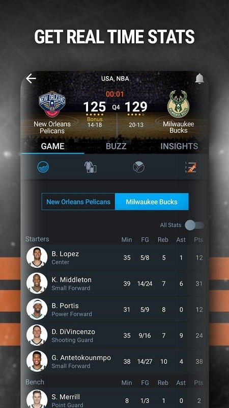 Selecting sports on 365Scores