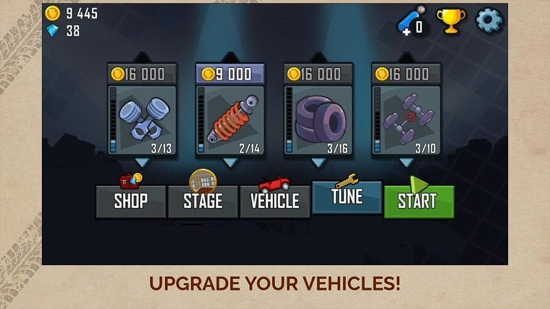 Vehicle selection in Hill Climb Racing