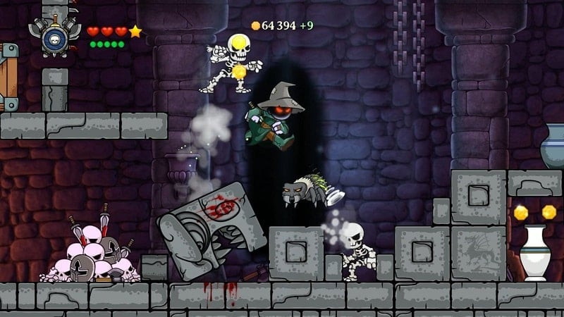 Magic Rampage character battling a monster in a dungeon.