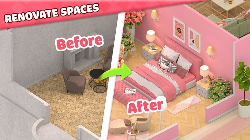 Match-3 gameplay in Dream Home & Garden Makeover MOD Free