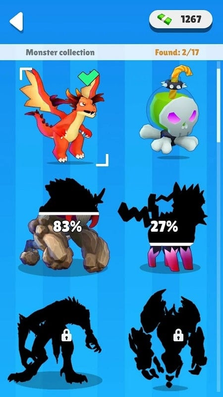 EVO MOD APK monster upgrade screen