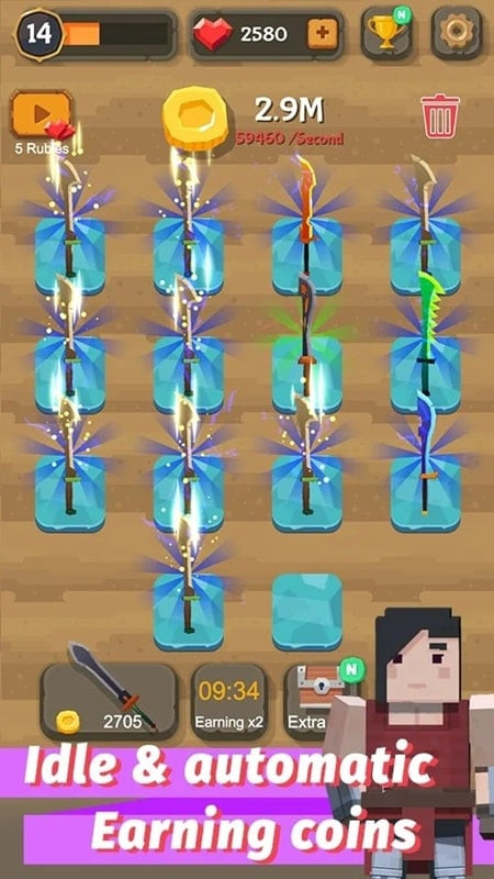 Variety of swords in Merge Sword MOD APK