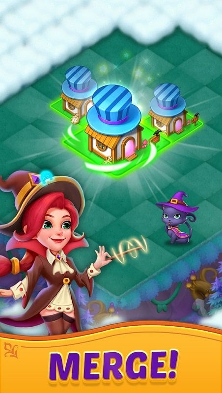 Merge Witches MOD APK screenshot showing unlocked content