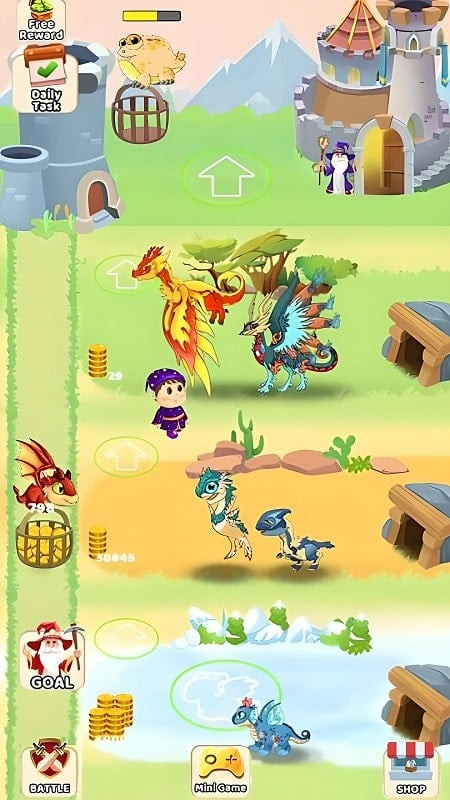 Monster Battle Android screenshot showcasing monster cards