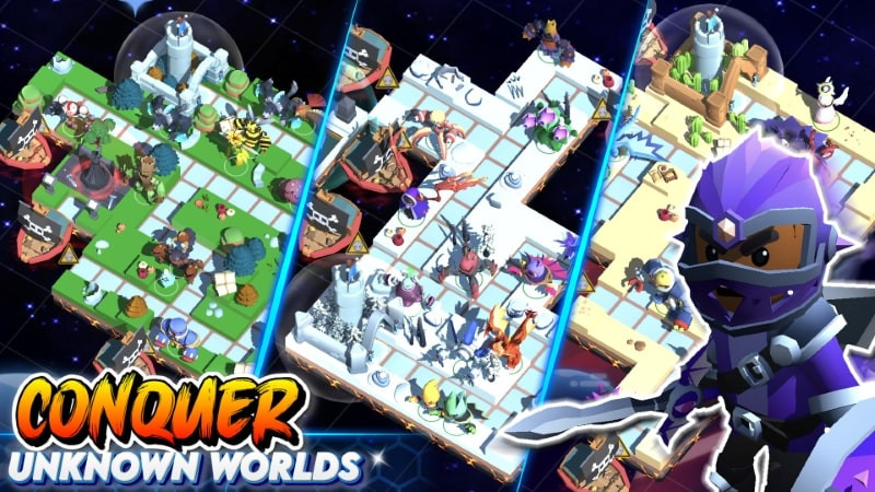 Monster Tiles TD APK Screenshot Showing Enemy Wave