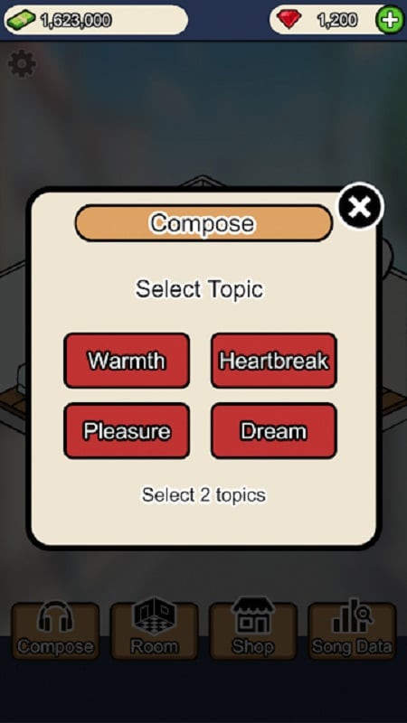 Musician Tycoon in-game screenshot showcasing the music creation interface