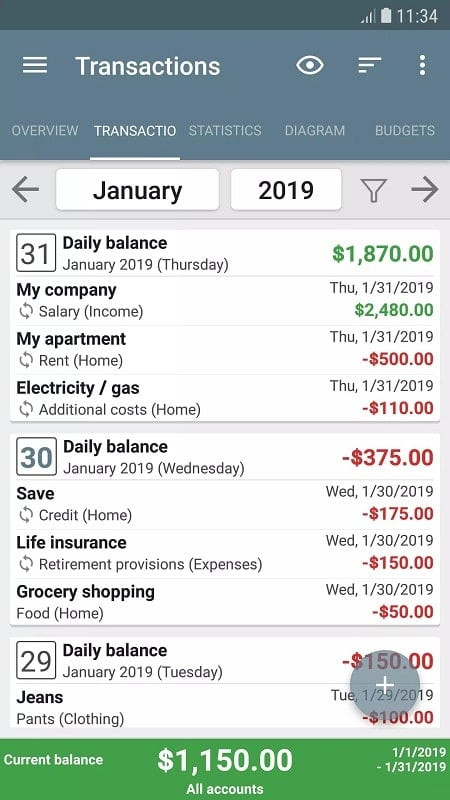 My Budget Book app interface