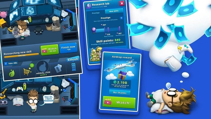 Nâng cấp tài sản trong Crypto Idle Miner MOD APK