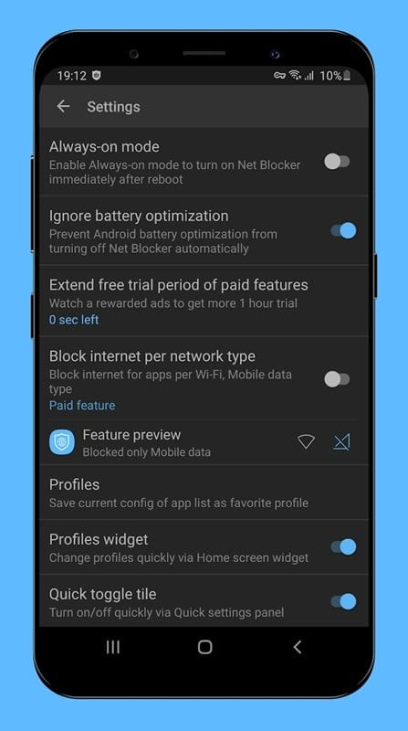 Net Blocker Firewall saving battery