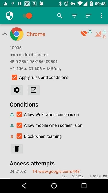 NetGuard MOD APK screenshot highlighting connection performance improvements