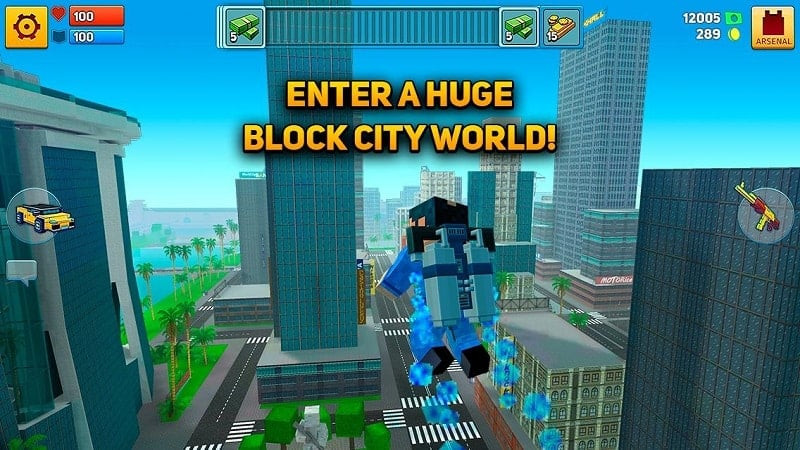 A character in Block City Wars MOD APK holding a gun