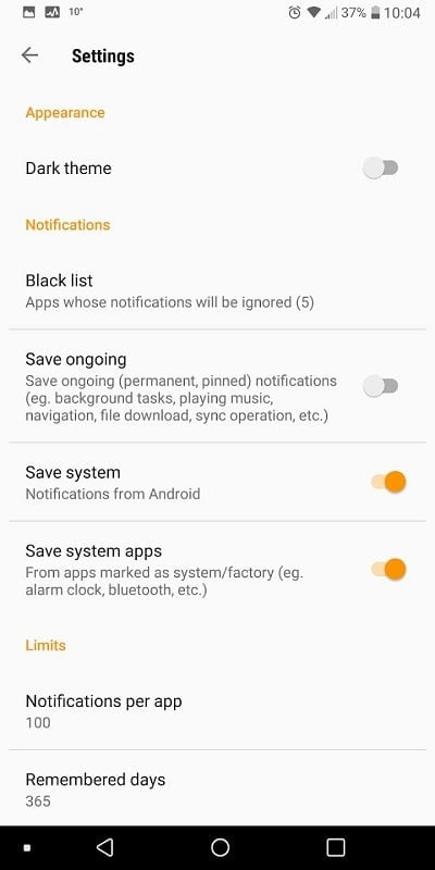 Notifications Archive MOD APK Interface