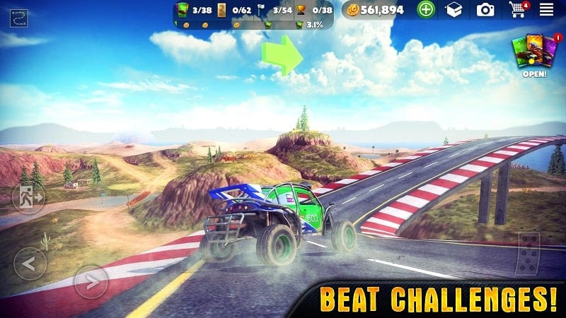 An off-road vehicle climbing a steep hill in OTR Offroad Driving Game, showcasing the game's off-road focus.