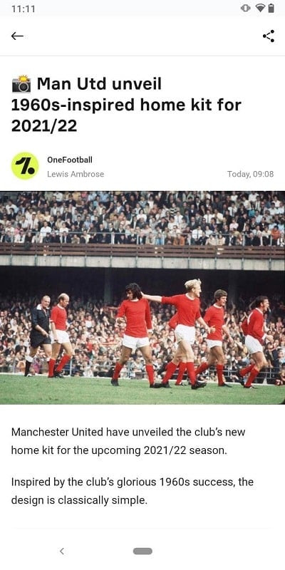 OneFootball app streaming a live match