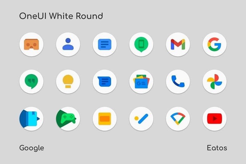 OneUI 3 White Round Icon Pack app interface