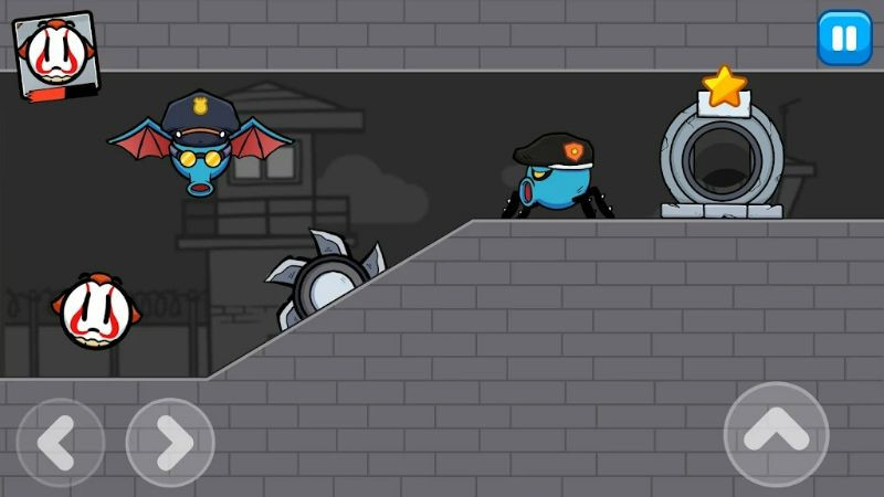 Ball Prison game interface showing movement and attack controls for the red ball.