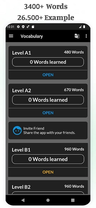 Oxford Vocabulary MOD APK learning interface