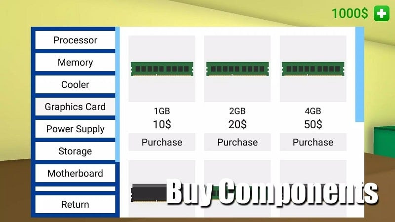 PC Simulator APK component shopping screenshot