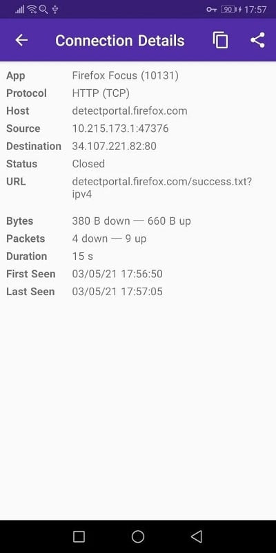 PCAPdroid app screenshot showing firewall settings