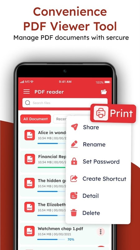 PDF Reader app screenshot showing editing features