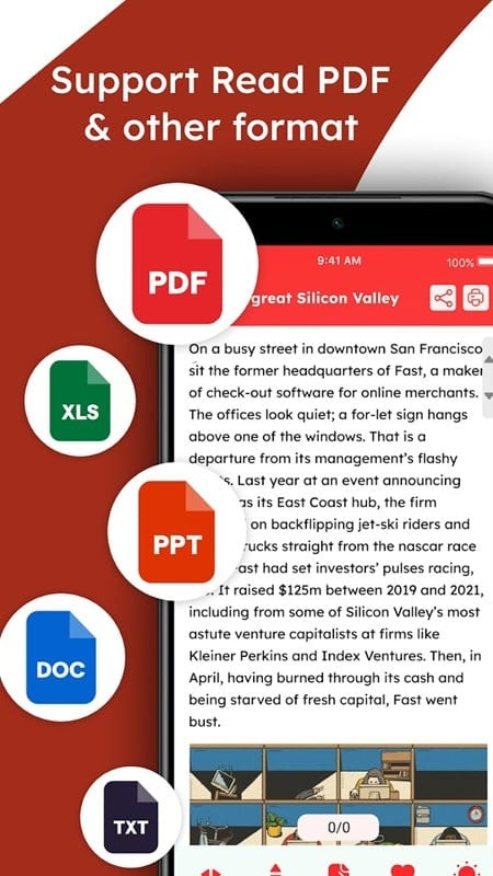 PDF Reader app screenshot showing file sharing options