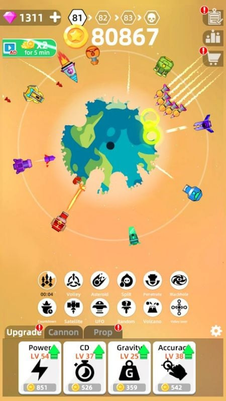 Planet Smash APK weapon system screenshot