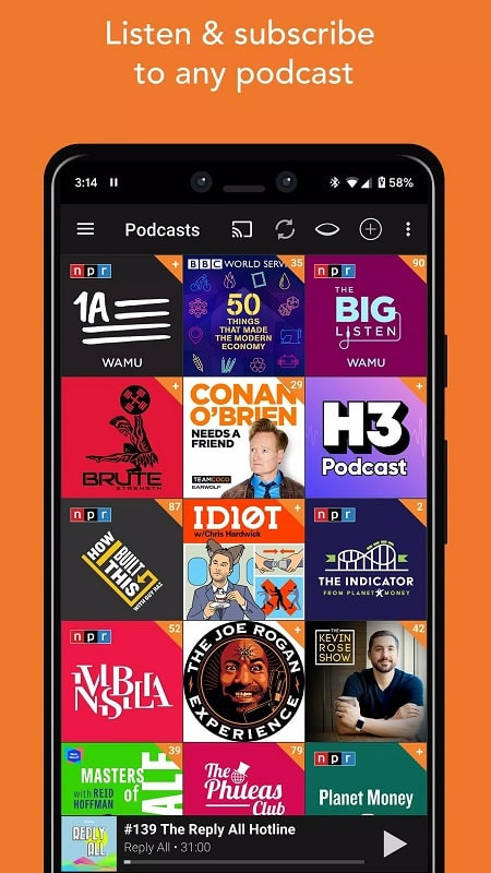 Podcast Addict app screenshot on an Android device