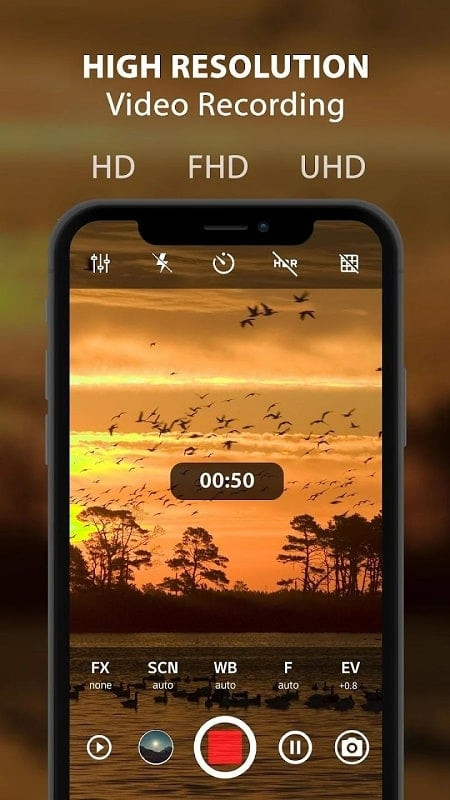 ProCam X app interface with settings