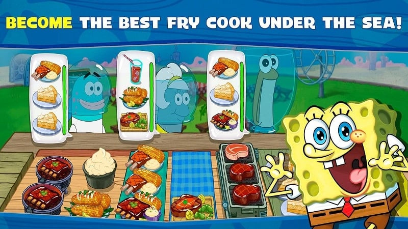 Managing the restaurant in SpongeBob: Krusty Cook-Off MOD APK