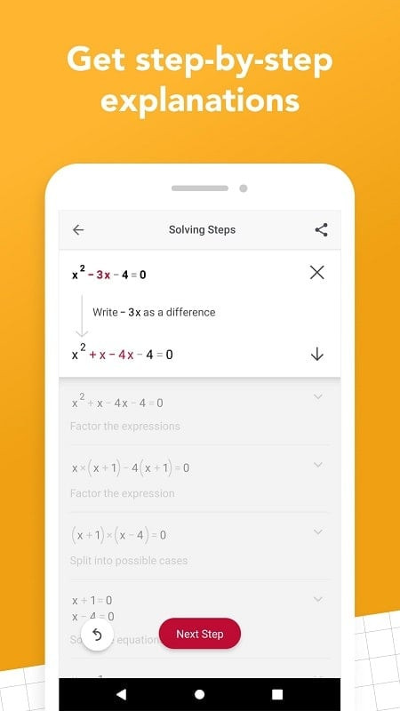 Scanning a math problem with the camera