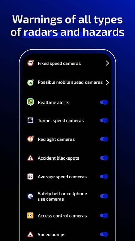 Radarbot Speed Camera Detector on a phone