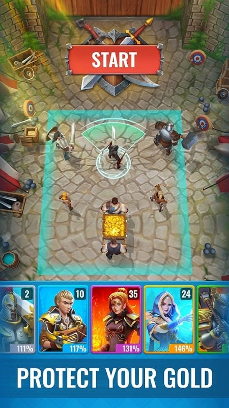 Raid & Rush MOD APK hero selection screen